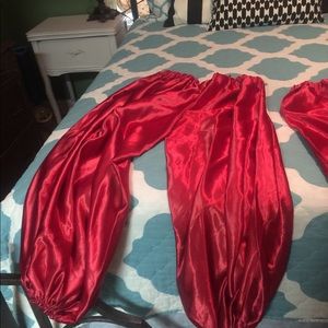 Red satin harem pants
